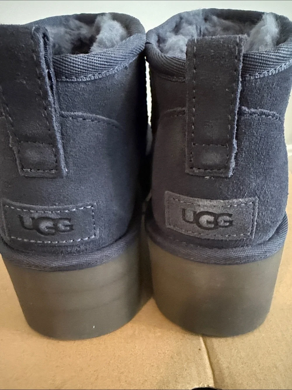 UGG Short Platform Sheepskin Boots in Navy Blue